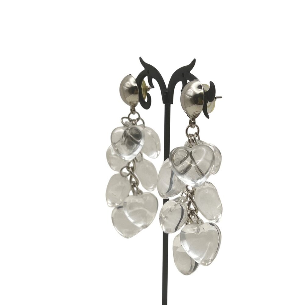 Vintage Clear Lucite Earrings Puffy Heart Silver-Tone Dangling 3" Y2K Statement - Picture 7 of 8